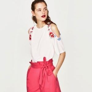 Zara short sleeved top with floral cold shoulder